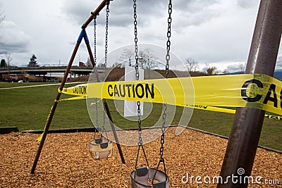 Playground temporarily closed due curb the spread of Covid-19.Ã£â‚¬â‚¬Ã£â‚¬â‚¬ Editorial Stock Photo